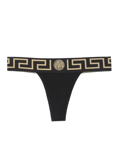 Versace Mini Thong With Greek Design In Black