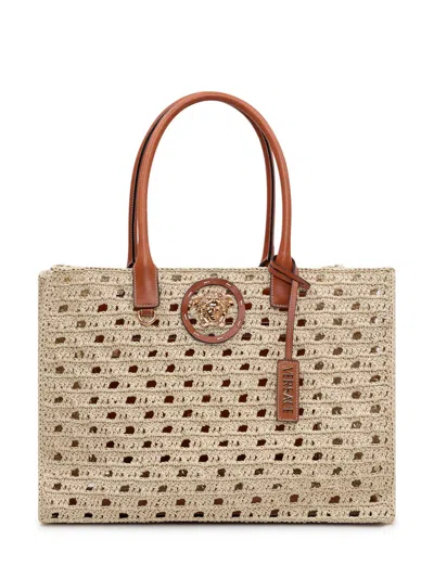 Versace Mini Tote Bag With Iconic Design In Brown