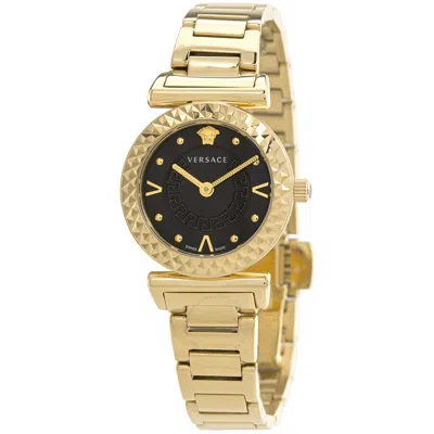 Versace Mini Vanity Quartz Black Dial Ladies Watch Veaa00518 In Gold