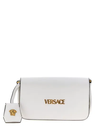 Versace Mini  Tag Crossbody Bag In White
