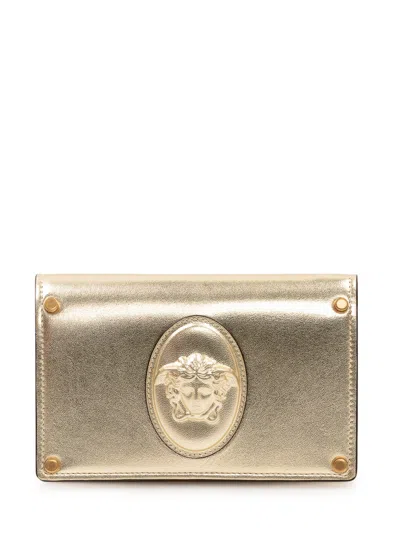 Versace Mini Wallet On Strap In Gold