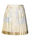Versace Skirt Fabric Silver Baroque Crest Damier Print Silk Twill In Beige