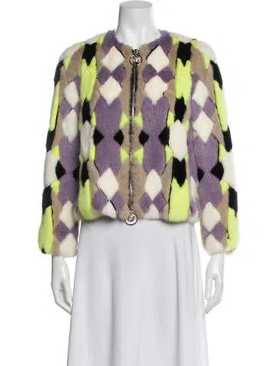 Pre-owned Versace Mink Printed Faux Fur Jacket In Purple