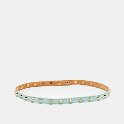 Pre-owned Versace Mint Blue Leather Studded Belt 75 Cm