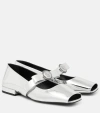 Versace Medusa Bow Open Toe Metallic Mary Jane Flat In Silver Palladium