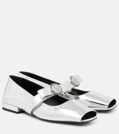 Versace Mirrored Leather Ballet Flats In Silver Palladium