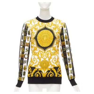 Pre-owned Versace Mixed Archive Barocco Print Cotton Crew Neck Sweater It36 Xxs In Brown