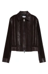 Versace Greca-embossed Leather And Suede Jacket In Brown