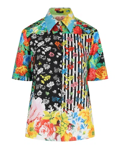 VERSACE MIXED PATTERNED SILK BLOUSE