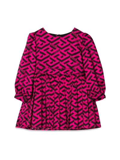 Versace Kids' M/l Greek Allover Dress In Fuchsia