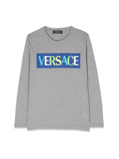Versace Kids' Logo Cotton Jersey T-shirt In Melangegreymultic