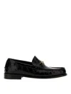 Versace Horsebit-embellished Croc-effect Patent-leather Loafers In Black