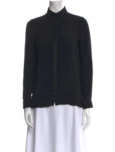 Pre-owned Versace Mock Neck Long Sleeve Button-up Top W/ Tags In Black