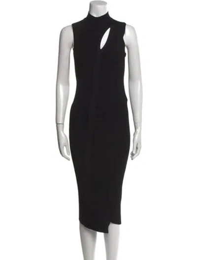 Pre-owned Versace Mock Neck Midi Length Dress In Black