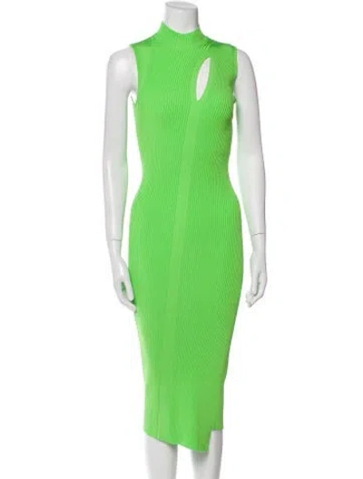 Pre-owned Versace Mock Neck Midi Length Dress In Green
