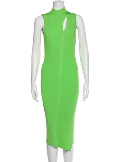 Pre-owned Versace Mock Neck Midi Length Dress In Green