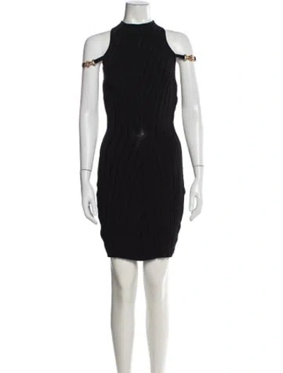 Pre-owned Versace Mock Neck Mini Dress In Black