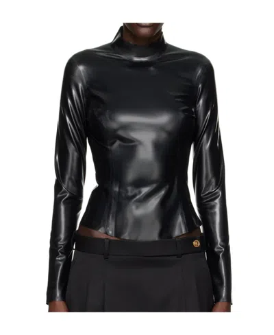 Versace Mock Neck Top In 1b000 Black