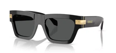 Pre-owned Versace Mod. Ve4464 Gb1/87 Black Gold Logo Sunglasses Made In Italy In Gray
