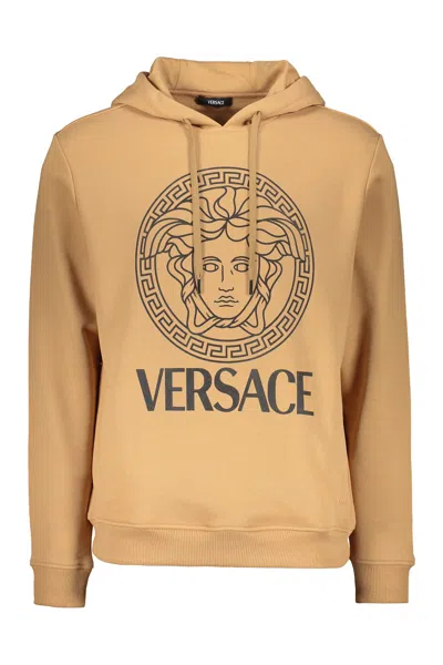 Versace Modern Caramel Hooded Sweatshirt In Brown