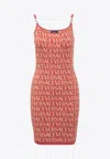 Versace Allover Logo-print Knitted Dress In Pink