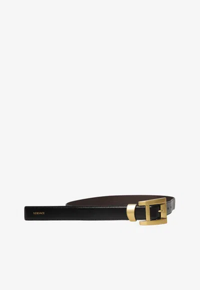 Versace Monogram Leather Belt In Black