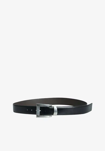 Versace Monogram Leather Belt In Black