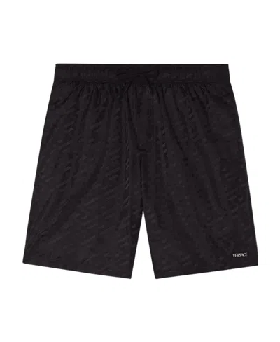 Versace Monogram-pattern Swimming Trunks In Black