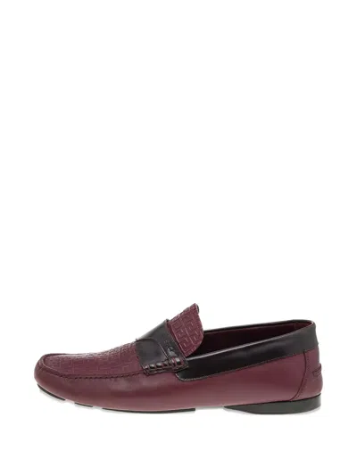 Pre-owned Versace Monogram-embossed Leather Loafers In Red