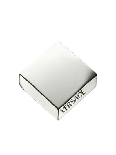 Versace Logo-engraved Square Ring In Silver