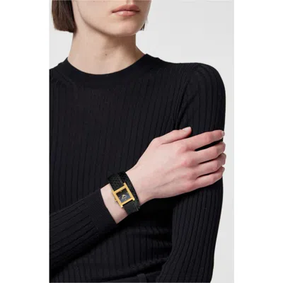 Versace Mosaic Square Leather Strap Watch, 22mm In Ip Yellow Gold
