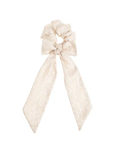 Versace Mosaic-print Bow Scrunchie In Neutral