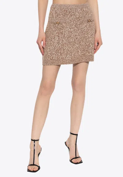 Versace Mouliné Cashmere-blend Knit Mini Skirt In Gold
