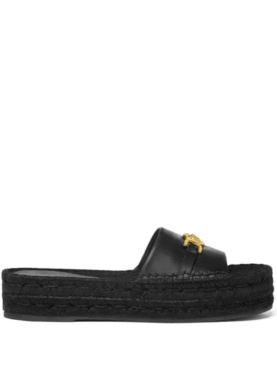 Versace Medusa Platform Sandals Braided Sole In Black