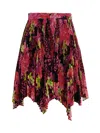 Versace Multicolor Asymmetric Pleated Mini-skirt With Logo Orchid Print In Polyester Woman In Multicolor