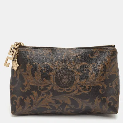 Versace Multicolor Barocco Print Coated Canvas Pouch Clutch