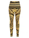Versace Gold And Black Stretch Fabric Leggings With Baroque Heriatge Print In Multicolor