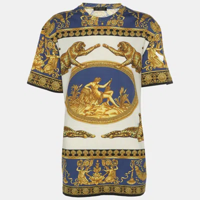 Versace Multicolor Baroque Inspired Panther Print Jersey T-shirt In Brown