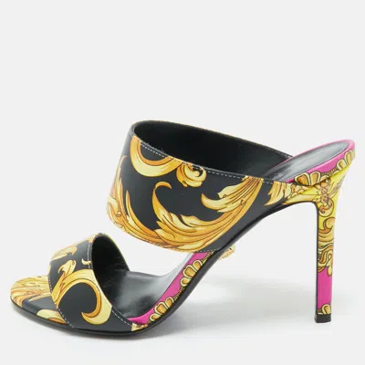 Pre-owned Versace Multicolor Baroque Print Leather Tribute Sandals Size 37