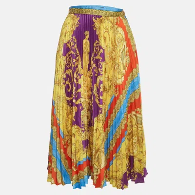 Pre-owned Versace Multicolor Baroque Print Plisse Midi Skirt M