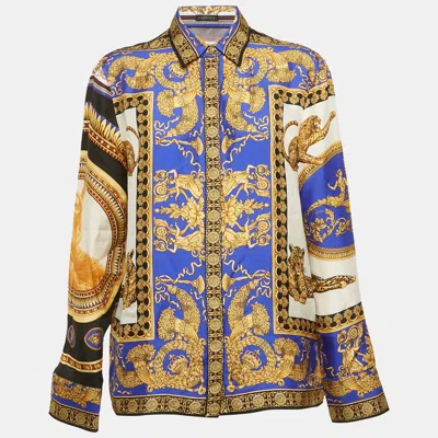 Pre-owned Versace Multicolor Baroque Print Silk Button Front Shirt M