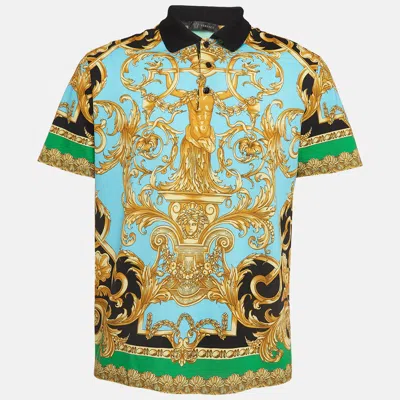 Pre-owned Versace Multicolor Baroque Printed Knit Polo T-shirt Xl