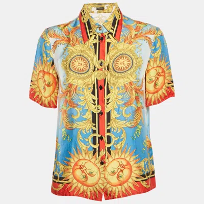 Pre-owned Versace Multicolor Barqoue Print Silk Short Sleeve Shirt S