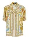 Versace Multicolor Bowling Shirt With Cuban Collar And All-over Underwater Barocco Print In Silk Woman In Multi