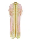 Versace Multicolor Caftan With Button Closure And All-over Geometric Print In Fabric Woman In Pink