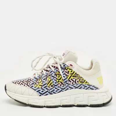 Versace Multicolor Canvas And Leather Trigreca Lace Up Sneakers In White
