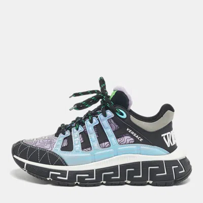 Pre-owned Versace Multicolor Canvas And Leather Trigreca Low Top Sneakers Size 37