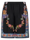 Versace Multicolor Coral Theatre Print Bermuda Shorts In Black