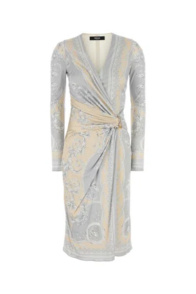 Versace Multicolor Coupe Des Dieux-print Midi Dress