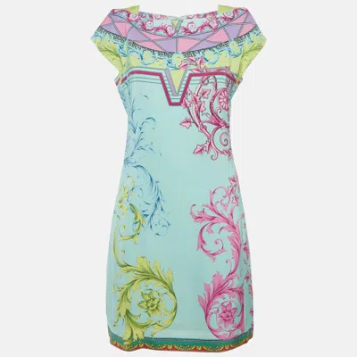 Pre-owned Versace Multicolor Crepe Barocco Print Mini Dress M